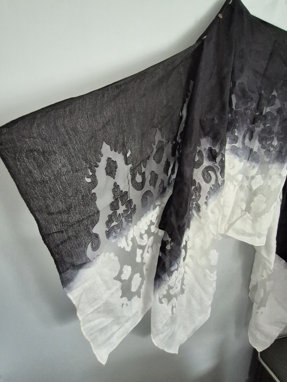 Black and White Ombre Floral Scarf